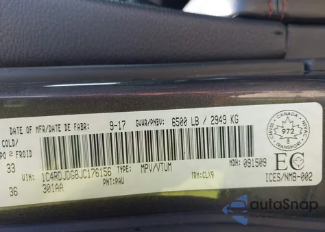 2018 Dodge Durango Gt из США, поврежденный, VIN 1C4RDJDG8JC176156